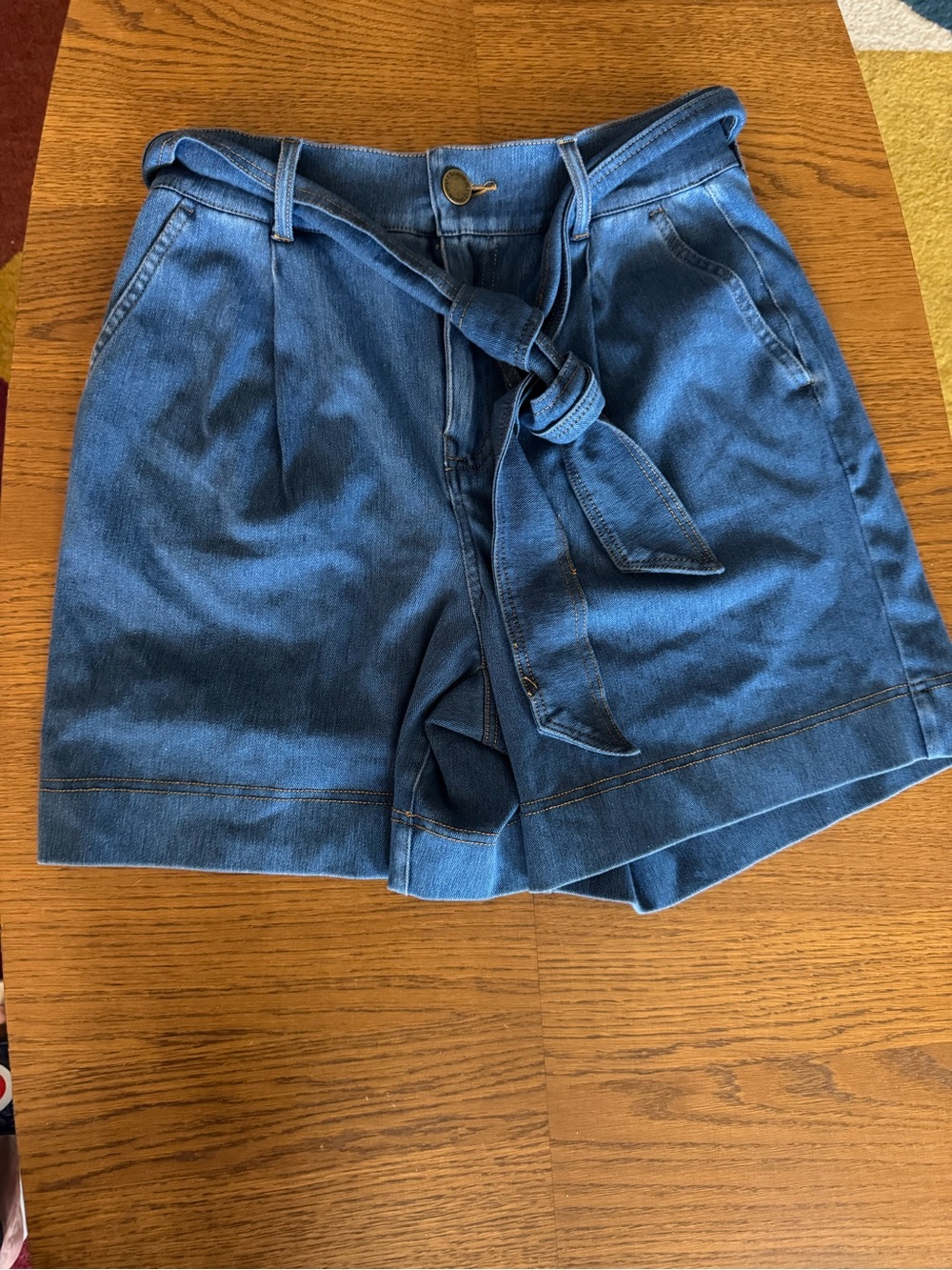 DG2 by Diane Gilman Blue Tie-Waist Denim Shorts